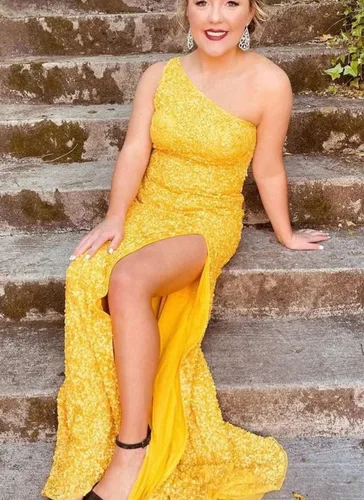 Vista 6 de One Shoulder Sequins Prom Dresses Mermaid Long Formal Evening Dresses Ball Gowns for Women with Slit