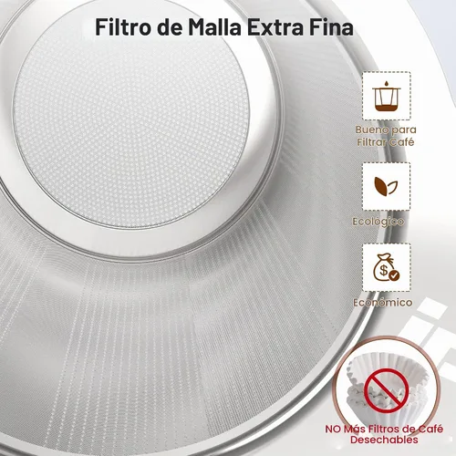 Vista 2 de IPOW Filtro de Café Reutilizable de Acero Inoxidable, Colador para Cafetera Sin Papel, Cesta de Doble Malla Fina para Té Suelto y Café Molido, Tapa