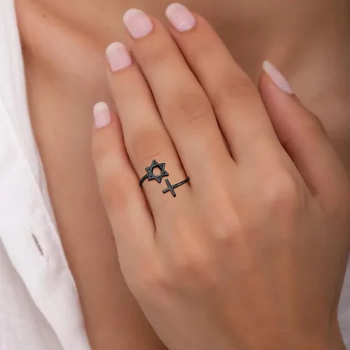 Vista 61 de Jewmon Anillo de plata de ley con estrella de David para mujer – Anillo ajustable Magen David – Amuleto Wicca – Regalos judíos