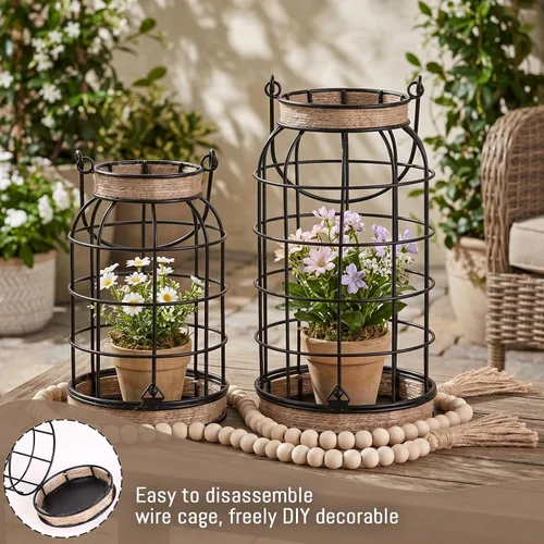 Vista 13 de Farol de vela rústico de granja, 2 faroles decorativos con velas