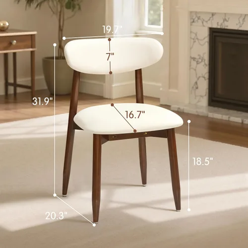 Vista 2 de CHUN YI Juego de 2 sillas de comedor tapizadas de madera maciza, sillas auxiliares de cocina de tela moderna de mediados de siglo con respaldo Beige