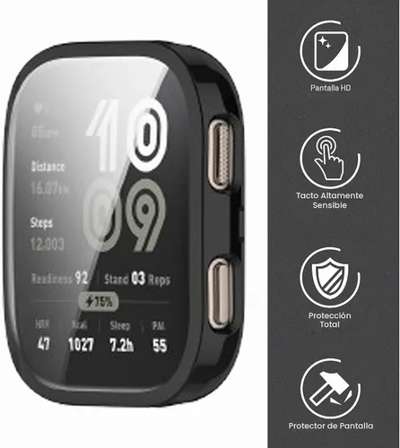 Vista 4 de Lamshaw IDW25 - Funda para reloj inteligente, cubierta protectora completa de TPU suave con protector de pantalla compatible con BOOOMIC Negro+Negro