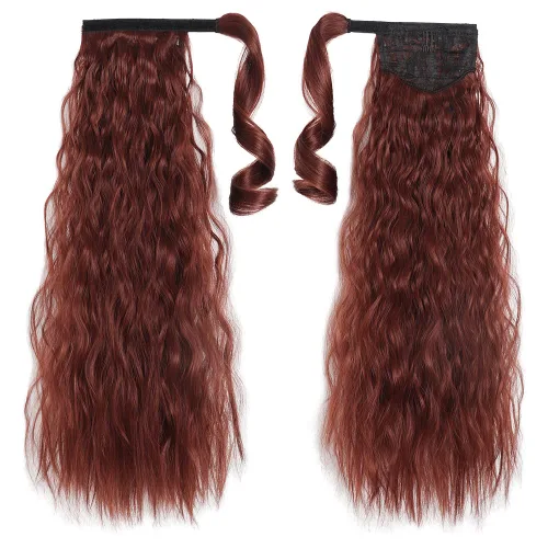 Vista 58 de Extensiones de cabello para cola de caballo, extensión de cola de caballo roja de 16 pulgadas, corta, ondulada, rizada, envolvente, cola de caballo