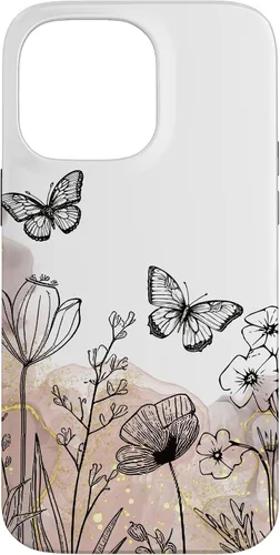 Vista 20 de iPhone 11 Minimal Flowers Butterflies Boho Floral Lindo Estético Funda