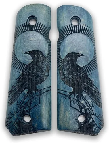 Vista 4 de 1911 Raven & Moon Series, 1911 Wooden Pistol Grips, Ambi Safety Cut for 1911 Full Size, 1911 Accessories, Artistic Collector Design