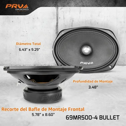 Vista 4 de PRV AUDIO 69MR500-4 Bullet, altavoz de rango medio de 6 x 9 pulgadas, 4 ohmios, potencia de programa de 500 vatios, altavoz para audio profesional