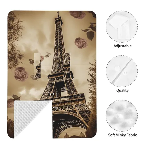 Vista 7 de Baby Car Seat Canopy Cover for Mom, Soft Breathable Nursing Breastfeeding Covers Multi Use Stroller Sun Shade Newborn Shower Gift，Paris Eiffel Tower