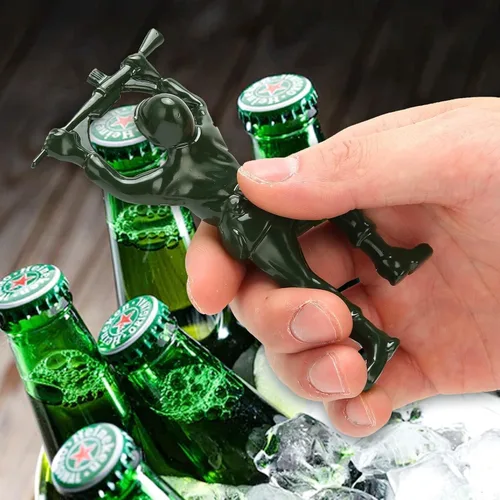 Vista 5 de Paquete de 2 abridores de botellas de cerveza del ejército, abridor de cerveza 3D Green Army Man, aleación de zinc sólida, divertido abridor