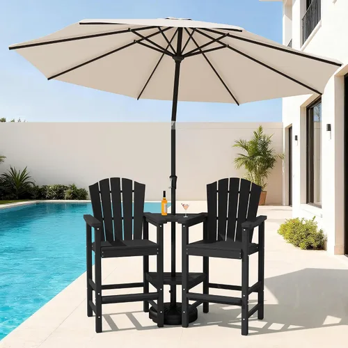 Vista 10 de KINGYES Aruba - Juego de 4 sillas Adirondack altas de HDPE con bandejas de conexión dobles, silla Adirondack de altura de barra en relieve para 2