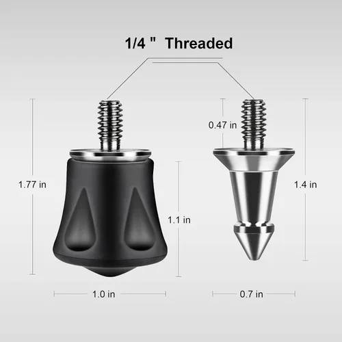 Vista 2 de Nineigh 3 patas de trípode con rosca de 1/4 de pulgada a 20, pie de goma antideslizante universal y picos de acero inoxidable, compatibles