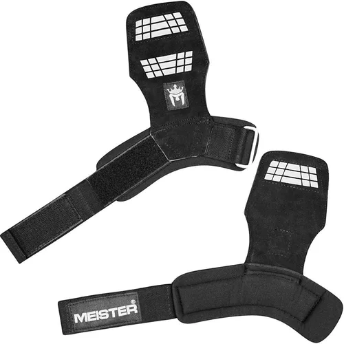 Vista 5 de Meister Elite - Puños de cuero para levantamiento de pesas con acolchado de gel (par)