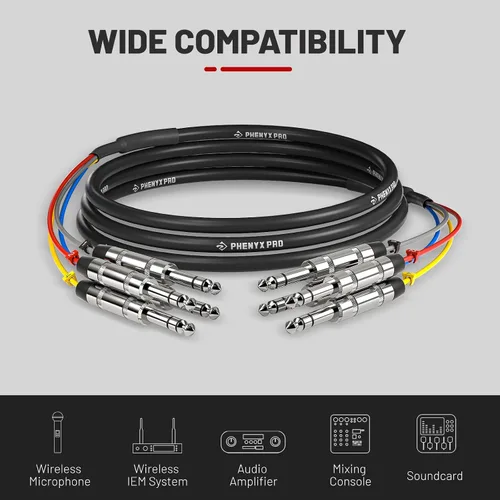 Vista 7 de Phenyx Pro Juego de micrófono inalámbrico de 4 canales PTU-5200-4B incluido con cable de serpiente de 10 pies