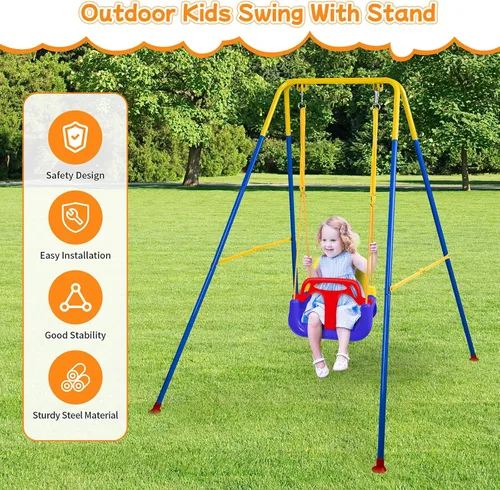 Vista 6 de Columpio 3 en 1 para niños pequeños, columpio plegable para interiores y exteriores para bebé, columpios multifuncionales para niños de 6 meses