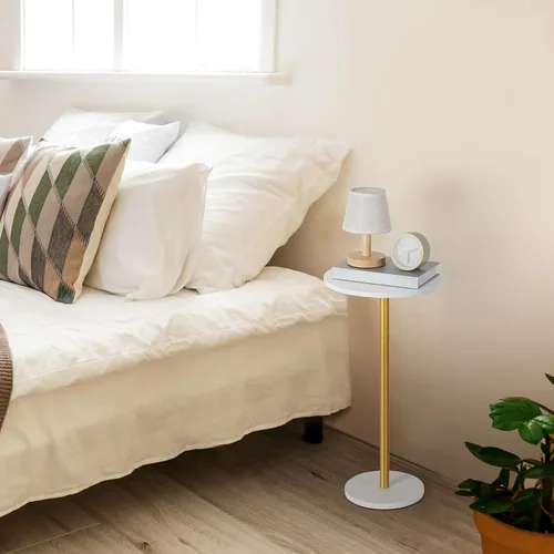 Vista 5 de Vrisa Mesa auxiliar pequeña para espacios pequeños, pedestal redondo, moderna mesa de cóctel de café Martini para sala de estar, dormitorio, sofá