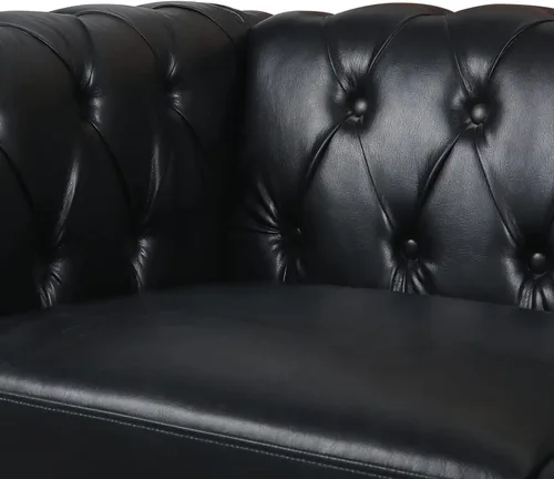 Vista 7 de Sofá Chesterfield moderno de tres plazas, sofá de piel sintética con brazos cuadrados, cómodos sofás para sala de estar, oficina, sala de recepción