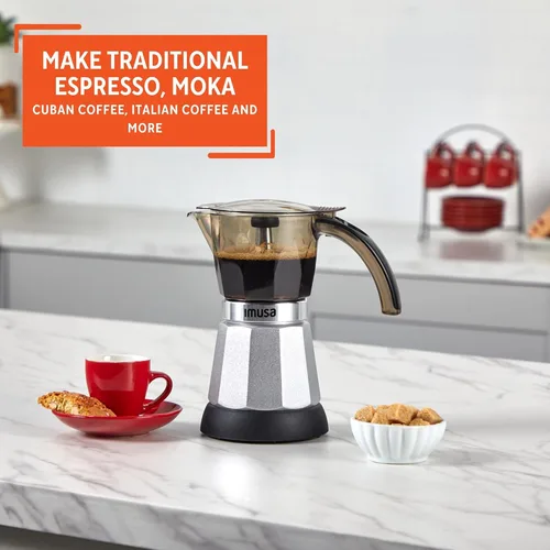 Vista 12 de IMUSA Máquina eléctrica de café expreso de 6 o 3 tazas, color plateado