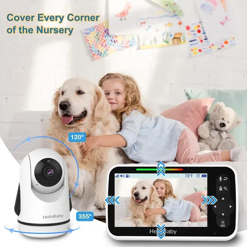 Vista 5 de HelloBaby Monitor de bebé sin WiFi de 5 pulgadas con cámara y audio