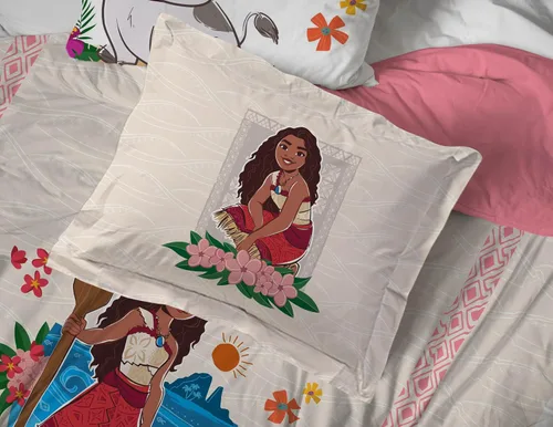 Vista 5 de Disney Moana - Juego de edredón individual de 5 piezas para niñas, color beige Bed in a Bag, Comforter Sheets Sham Pillowcase, Official