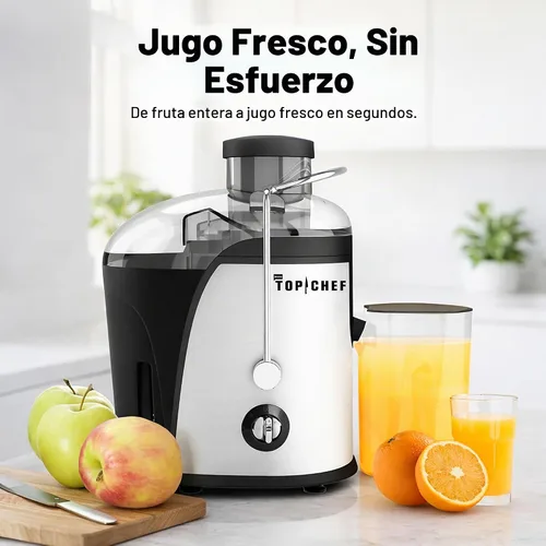 Vista 2 de Top Chef - Exprimidor centrífugo de acero inoxidable con motor de 400 W, control de doble velocidad, canal de alimentación ancha, jarra de jugo