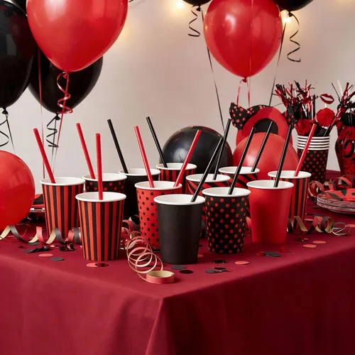 Vista 7 de Zhehao 50 popotes de plástico rojo y negro, pajitas de plástico desechables a granel de 9 pulgadas de largo para suministros de fiesta