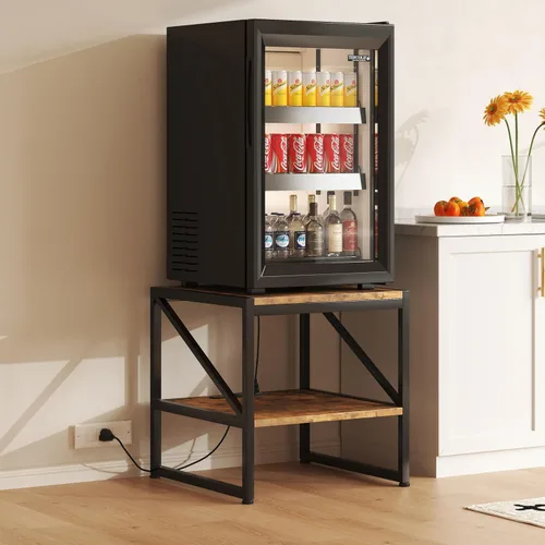 Vista 10 de Mesa auxiliar con estación de carga, mesa auxiliar cuadrada de 20 pulgadas con puertos USB y tomas de corriente, mini soporte para refrigerador