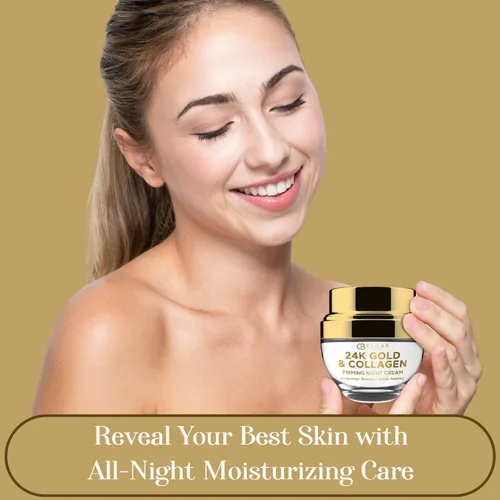 Vista 4 de Clear Beauty Crema de noche de oro de 24 quilates y colágeno, hidratante facial reafirmante y ultrahidratante, restaura la piel suave y de aspecto