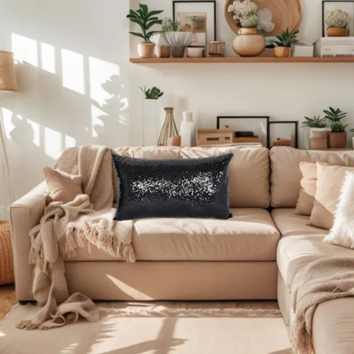 Vista 7 de ShinyBeauty Fundas de almohada negras de 12 x 20 pulgadas, juego de 2, funda de almohada rectangular, funda de almohada de lentejuelas de tela