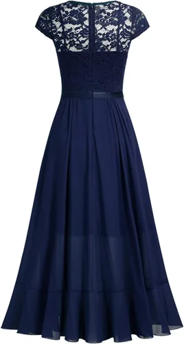 Vista 7 de Miusol - Vestido largo elegante para mujer, con volantes, encaje y cuello en V, ideal para damas de honor