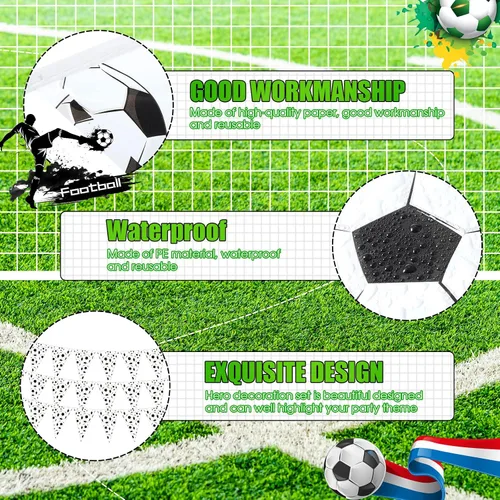 Vista 4 de Banderines de plástico para fiestas de fútbol de 65.6 pies, 48 banderas triangulares de fútbol de plástico, guirnalda de banderines de fútbol