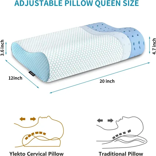 Vista 3 de Almohadas de Espuma Viscoelástica Almohada para el Cuello para Dormir, Almohada Cervical Ergonómica Almohada de Cama para Personas que Duermen