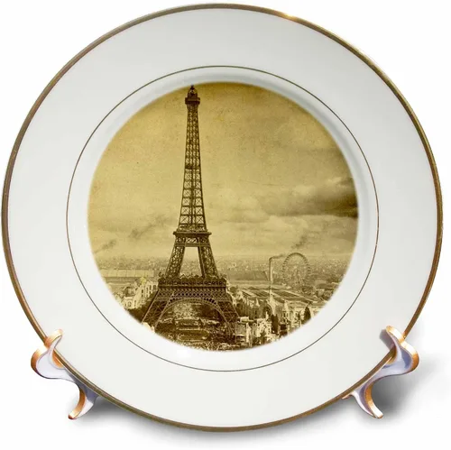 Vista 2 de 3dRose LLC Torre Eiffel Paris France 1889 Sepia Tone - Placa de porcelana (8.0 in)