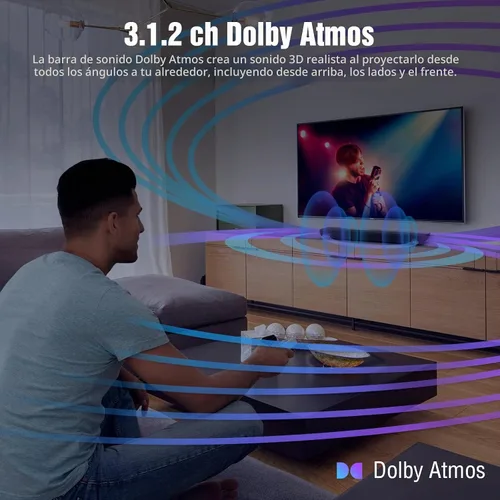 Vista 3 de OXS Barra de sonido S5 para TV con HDMI eARC, subwoofer incorporado Dolby Atmos 3.1.2, altavoz central, conexión Bluetooth y multicable, 5