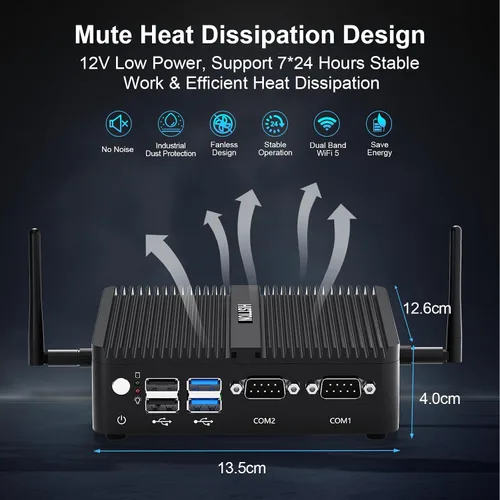 Vista 7 de HISTTON Mini PC N100 Win 11 Pro, Mini computadora industrial sin ventilador, DDR4 8 GB RAM 128 GB SSD, PC pequeña, LAN dual, WiFi 5, BT4.2, 2 RS232