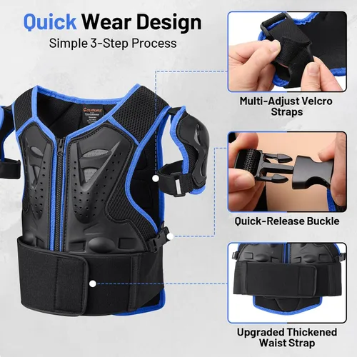 Vista 8 de Conjunto de casco de motocross y armadura corporal para jóvenes, equipo de seguridad de motocross ATV de 4 a 14 años con gafas, guantes, rodilleras