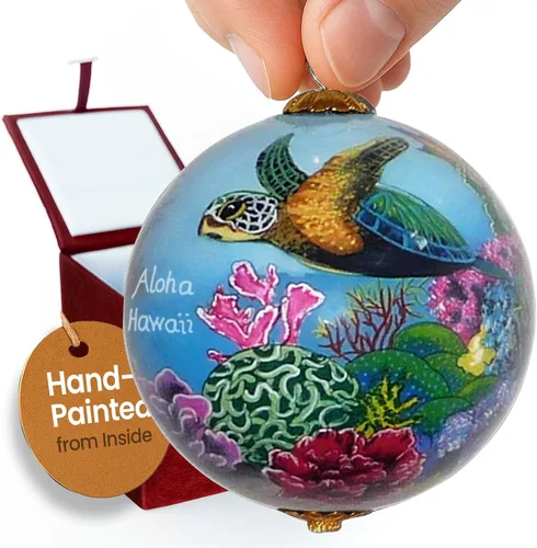 Vista 17 de Hawaiian Beach Life - Adorno hawaiano coleccionable de cristal pintado a mano con caja de regalo NB/H