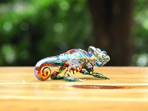 Vista 5 de Figura de animal de reptiles soplados de cristal de camaleón de 2 pulgadas hecha a mano - No.2