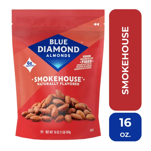 Vista 3 de Blue Diamond Almonds Nueces de Aperitivo con Sabor Ahumado Sin Gluten, Bolsa Resellable de 16 Oz (Paquete de 1)