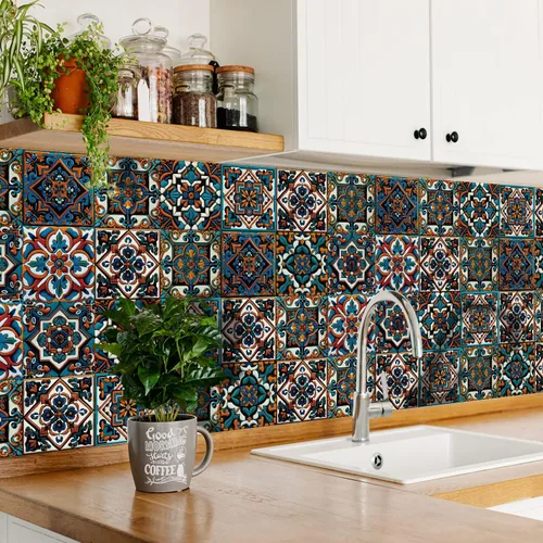 Vista 27 de Alwayspon Adhesivo para azulejos de pared moriscos para despegar y pegar, calcomanías de vinilo autoadhesivas para azulejos de cocina y baño, 4 x 4