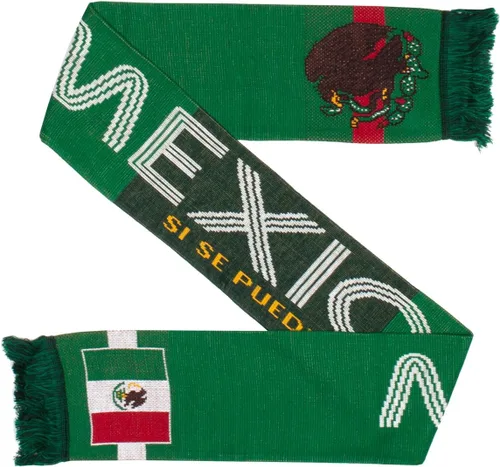 Vista 6 de Mexico Bufanda de punto de fútbol, Blanco, Verde, Rojo, Amarillo