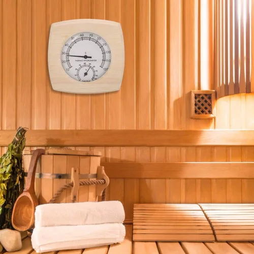 Vista 4 de Cyrank Higrómetro de madera para sauna termómetro e hidrómetro 2 en 1 humedad interior temperatura sauna termómetro de madera medidor de humedad
