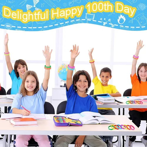 Vista 7 de JUNEBRUSHS 64 piezas de pulseras de silicona para fiesta del 100º día de escuela
