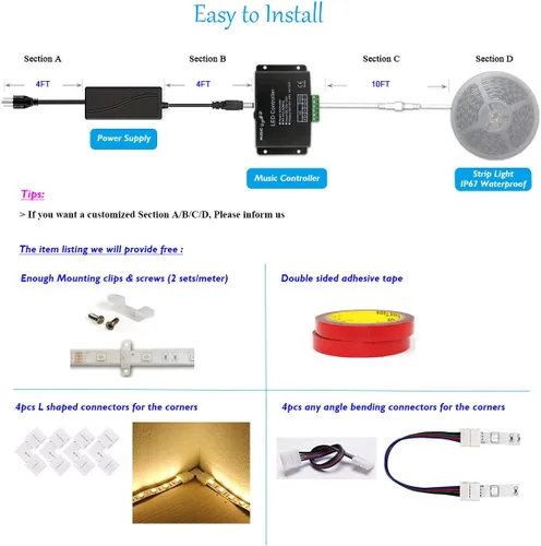 Vista 2 de Tira de luz LED flexible de 10 pies, 20 pies, 100 pies, 120 pies, 150 pies, 160 pies, 180 pies, 200 pies, 12 V, 60 LEDs/M, IP65, resistente al agua