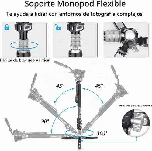 Vista 9 de VM70CK Kit de monopie de fibra de carbono - VM70CK Profesional Cabeza de fluido hidráulico Monopod extraíble Soporte de trípode de viaje