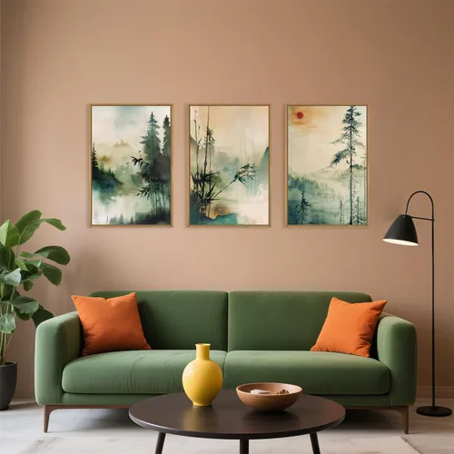Vista 69 de Celestdeco Juego de arte de pared en lienzo abstracto y neutro grande con marco naranja, moderno y minimalista para pared, diseño geométrico bohemio
