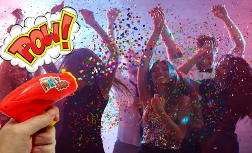 Vista 4 de JA-RU Poppers de confeti para niños con recambios (1 pistola de confeti y 28 disparos) coloridos para fiestas, regalos de fiesta para bodas