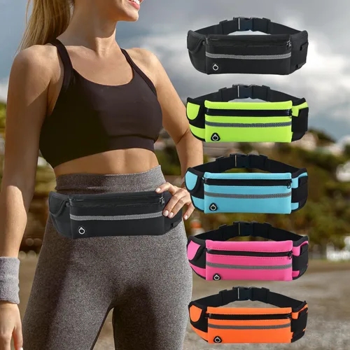 Vista 2 de Riñonera de cinturón para correr,Riñonera resistente al agua,Bolsa ajustable para correr, Negro -, Sencillo Rojo rosa