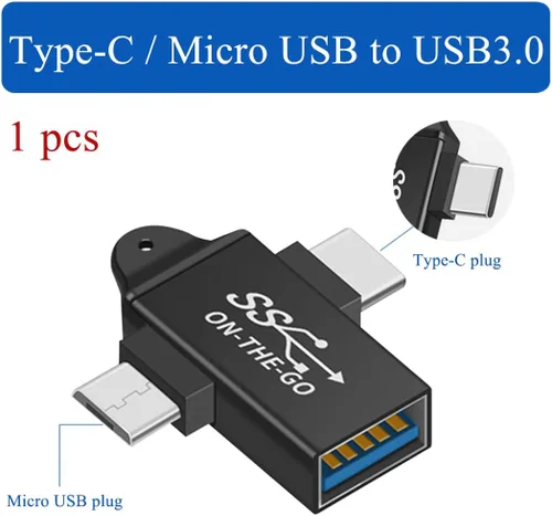 Vista 2 de Adaptador 2 en 1 tipo C y Micro USB a USB 3.0 - Soporta función OTG