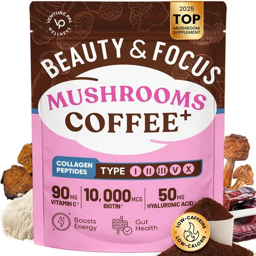Vista 2 de Venture Pal Café de hongos (40 porciones) 12 hongos adaptogénicos, melena de león, cordyceps, cola de pavo, reishi, ashwagandha y probióticos, café