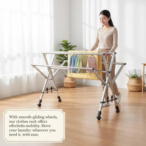 Vista 2 de This Retractable Stainless Steel Clothes Drying Rack, Foldable Laundry Drying Rack, Garment Rack and Clothesline Organizer for Indoor Or Outdoor