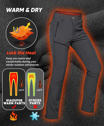 Vista 4 de Hiauspor Women's Hiking Pants Waterproof Snow Ski Winter Pants Fleece Lined Outdoor Softshell Insulated Snowboarding Pants
